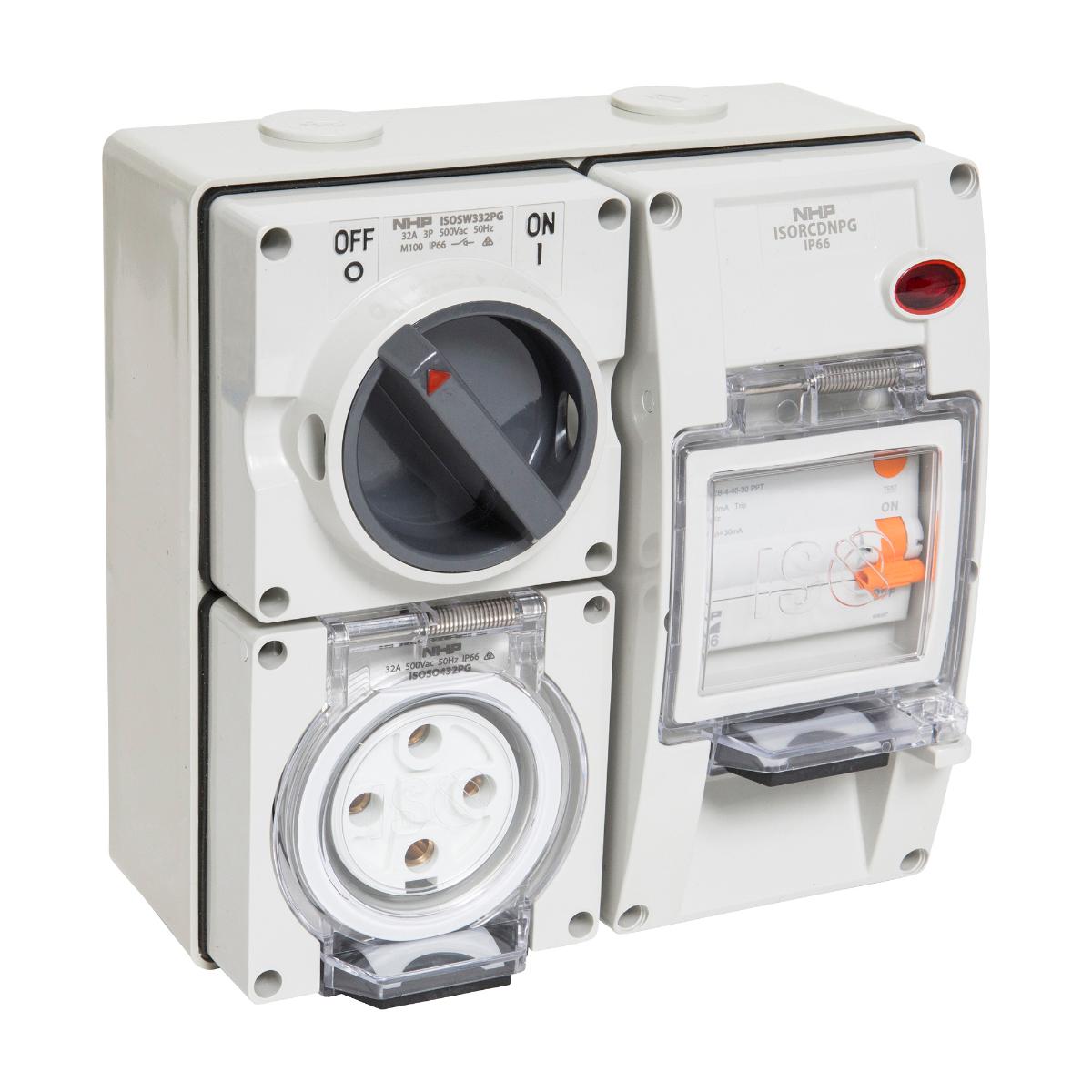 ISO SW/PLUG RCD PROT 4 RND PINS 32A 3PH