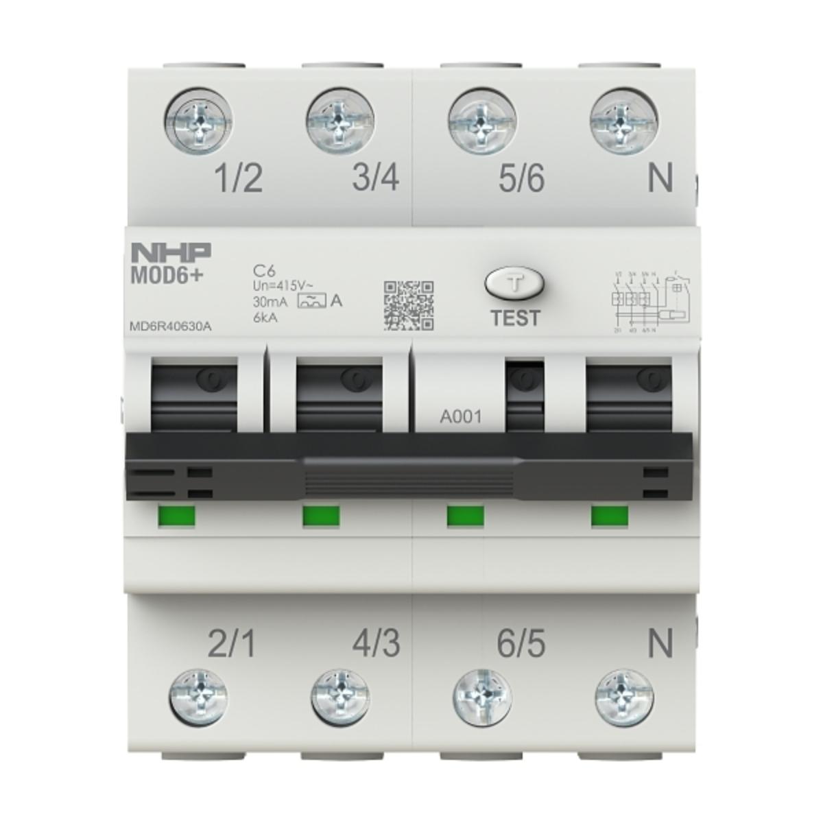 RCBO MOD6+ 3P+SN 25A 6KA 30MA 4 MODULE
