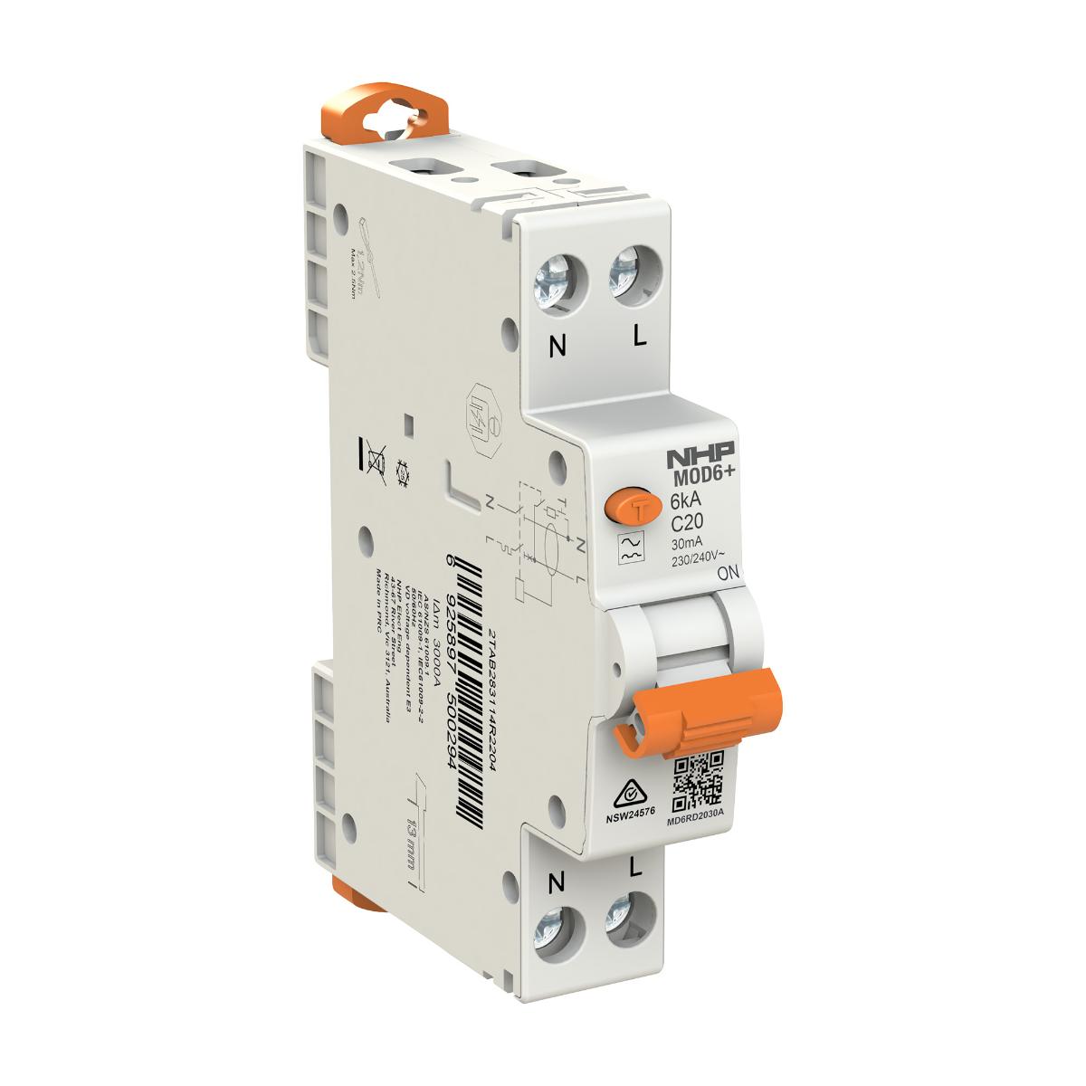 RCBO MOD6+ 1P+SN 20A 6KA 30MA 1 MODULE