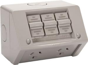 W/P DOUBLE GPO + EXT SW IP53 10A SURF MT W/P DOUBLE GPO + EXT SW IP53 10A SURF MT