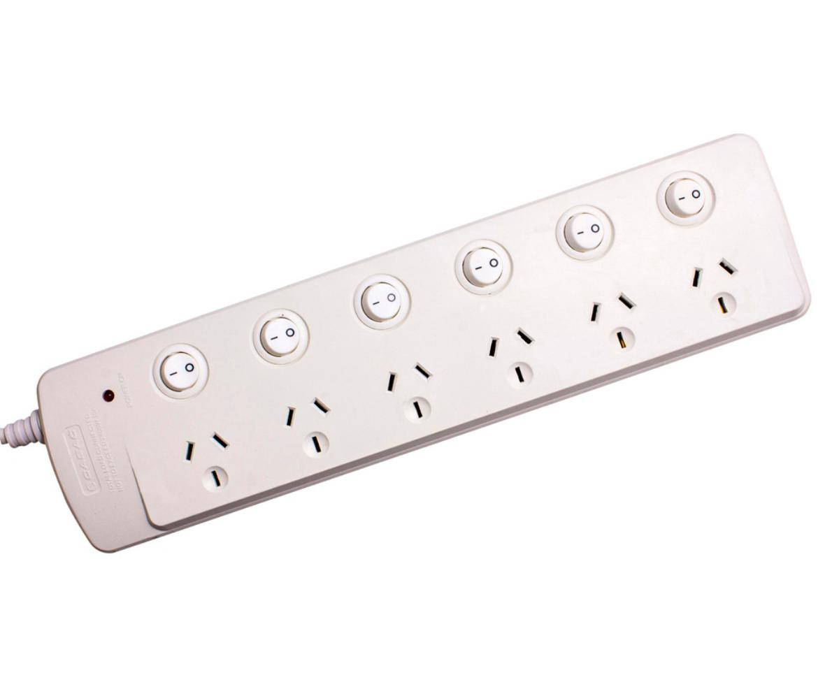 POWERBOARD 6WAY 10A INDIVIDUALLY SWITCH