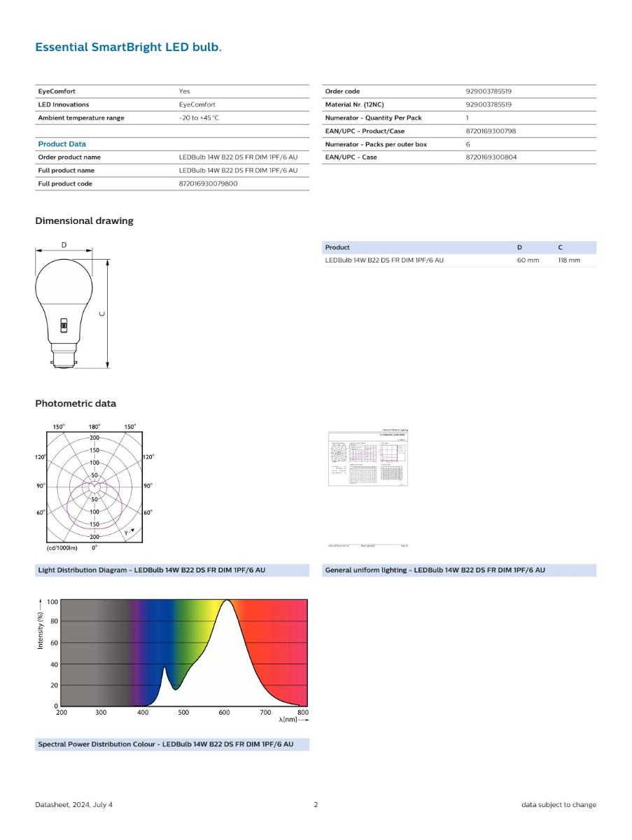 LEDBULB A60 14W B22 B/C CCT DIMMABLE