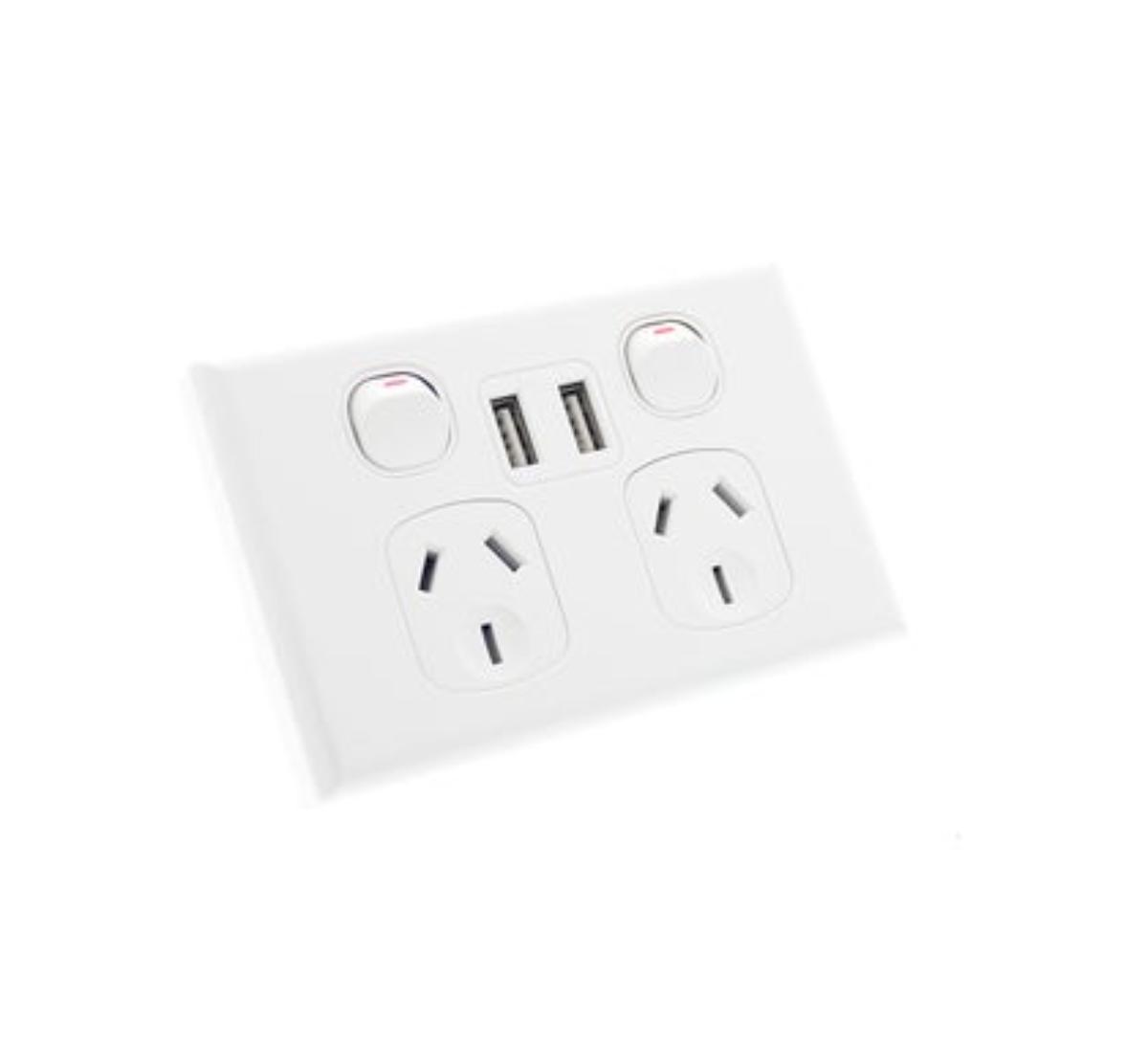 DOUBLE GPO 10A + 3.5AMP TWIN USB WHITE