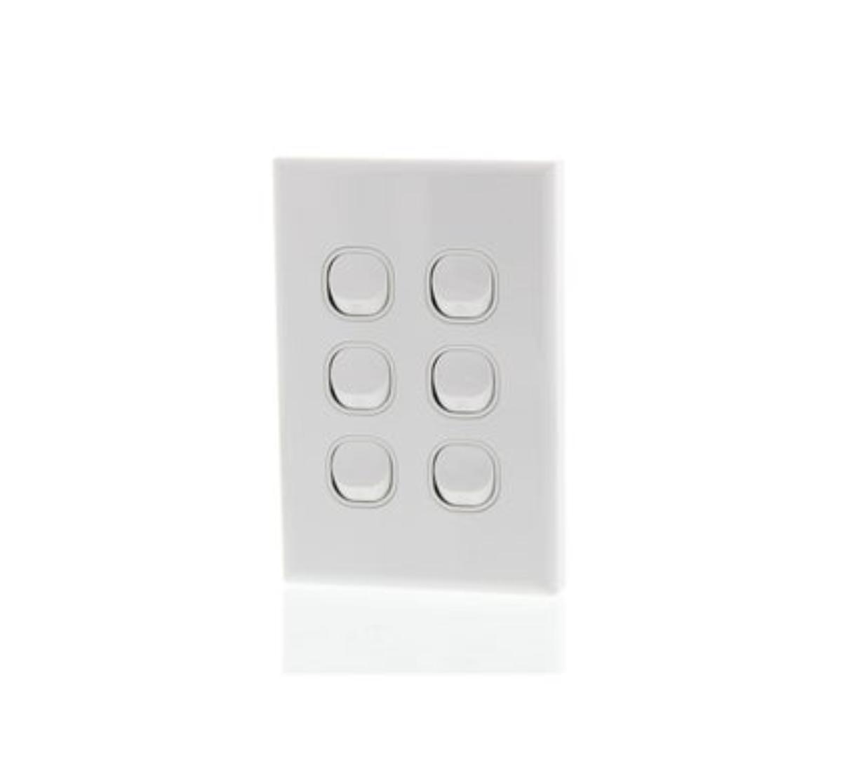 LIGHT SWITCH 6 GANG 16A HORIZONTAL WHITE