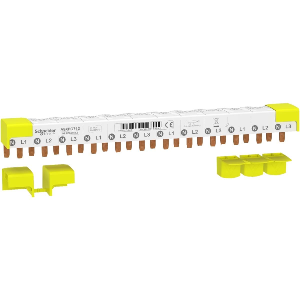 COMB BUSBAR 3P+N 12 MODULE 9MM PITCH 80A