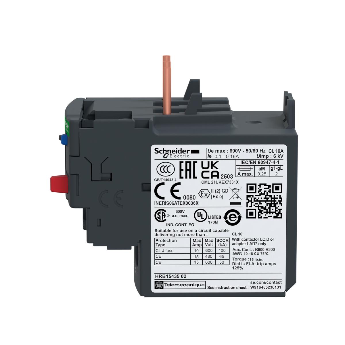 THERMAL OVERLOAD RELAY 0.4-0.63A D09-D38