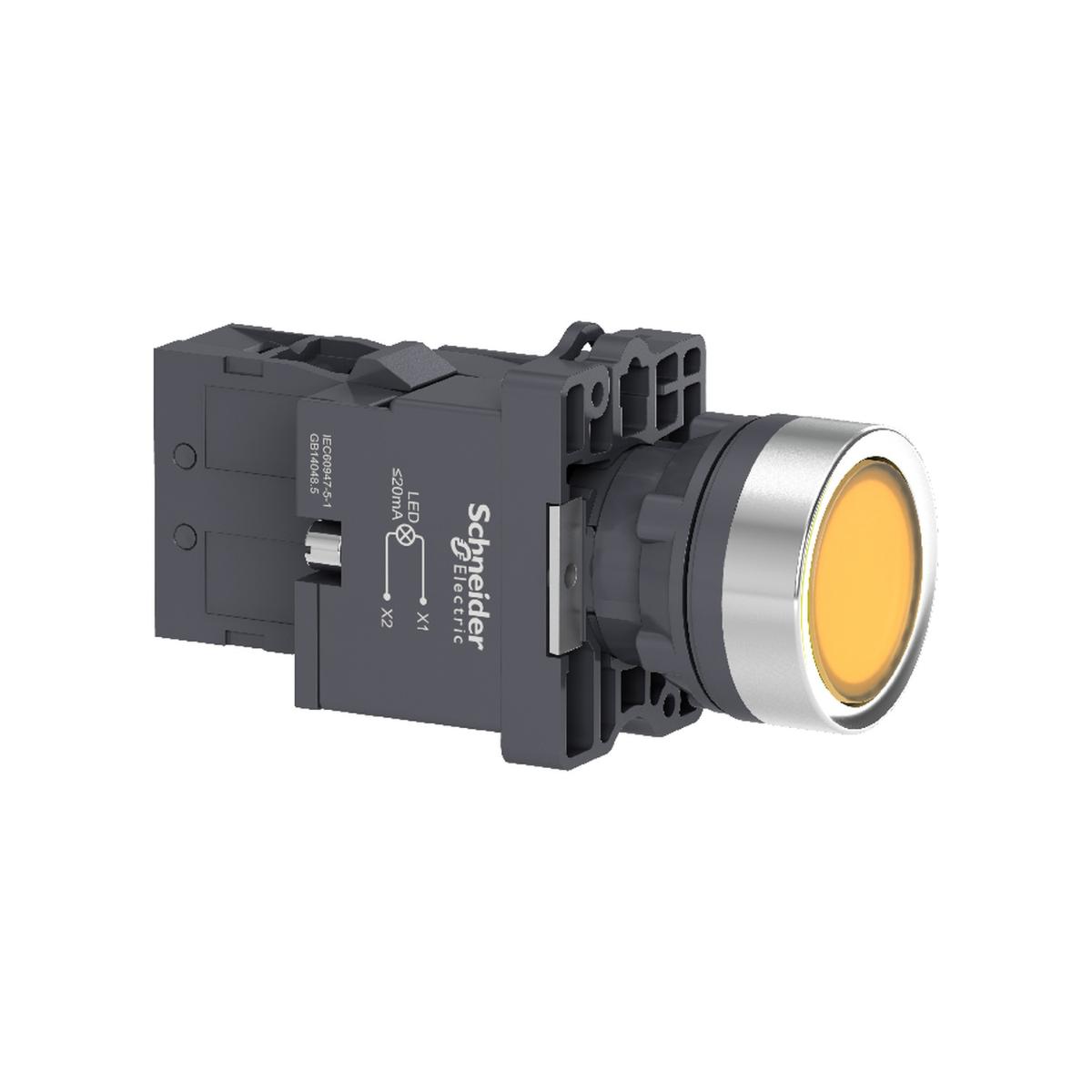 22MM ILLUM P/BUTT FLUSH 220VAC YLW 1NO