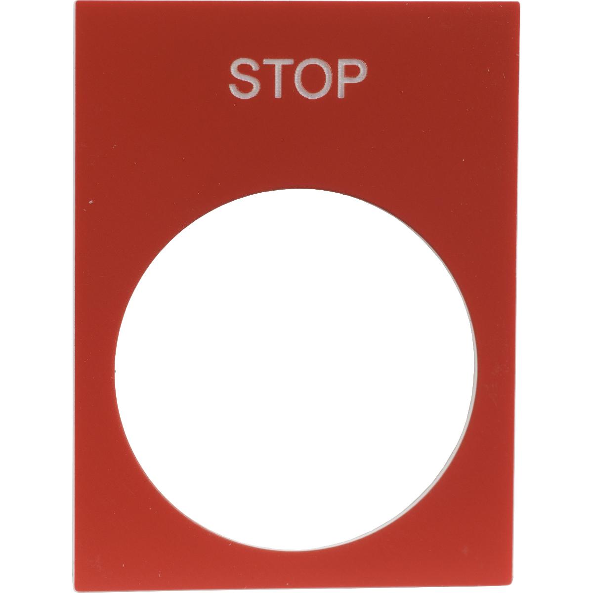 LEGEND PLATE STOP RED 30X40 FOR 22mm