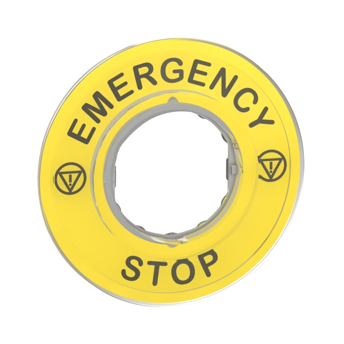 LEGEND PLATE EMERGENCY STOP 60mm DIA YLW