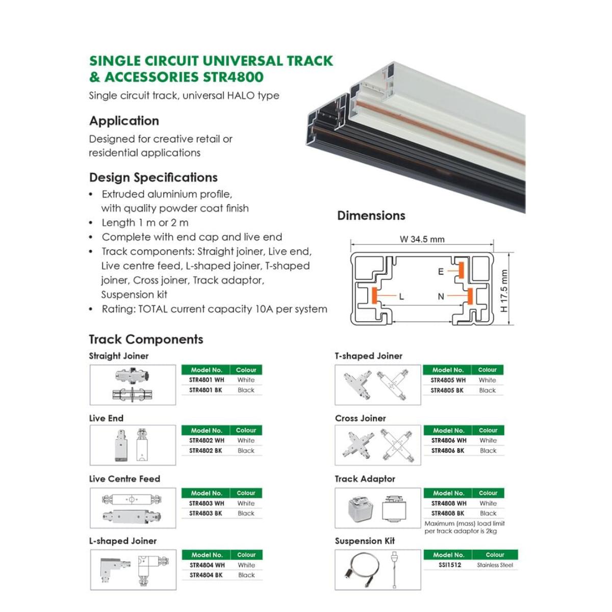 1CCT TRACK UNIVERSAL 1MTR WHITE