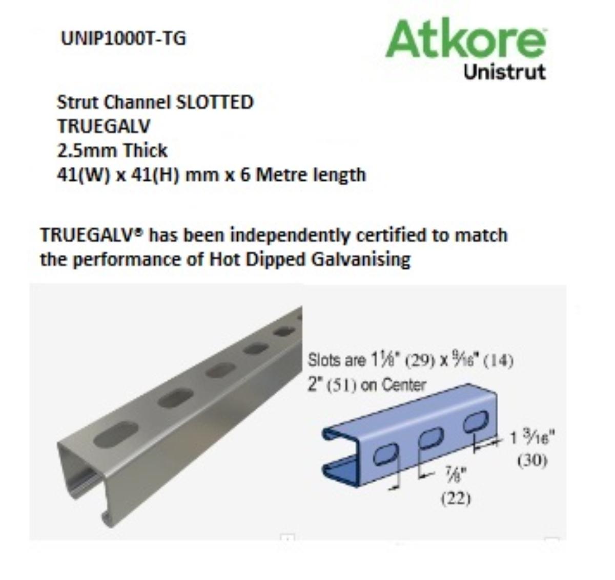 STRUT SLOTTED 41 X 41MM TRUE GAL 6M