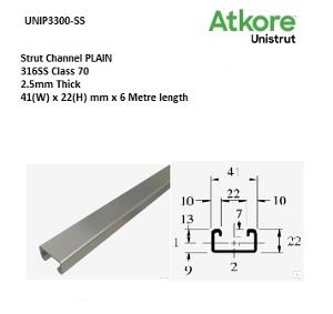 STRUT PLAIN 41 x 22mm S/STEEL 6M