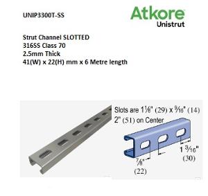 SLOTTED STRUT 41X22MM 6MTR 316 S/S