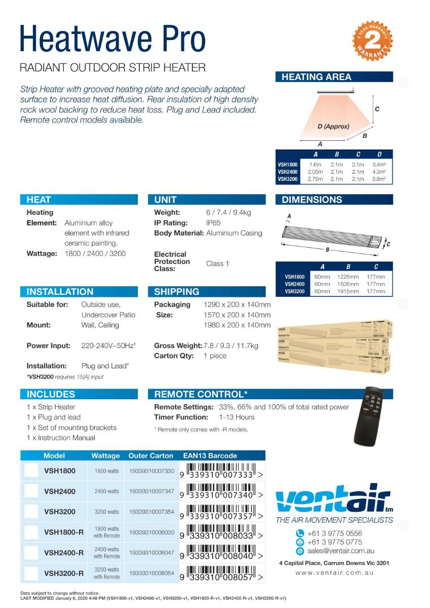 RADIANT STRIP HEATER HEATWAVE PRO 3200W