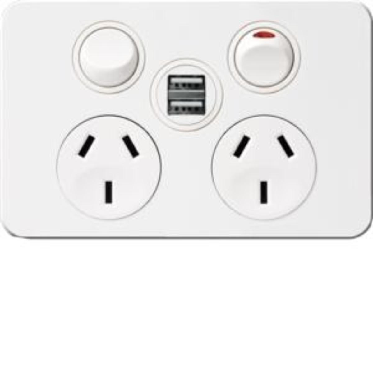 SILHOUETTE DBL GPO + USB 10A HORIZ WHITE