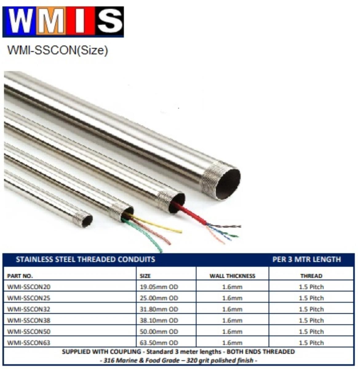 38MM 316 SS CONDUIT X 3MTRS C/W COUPLING
