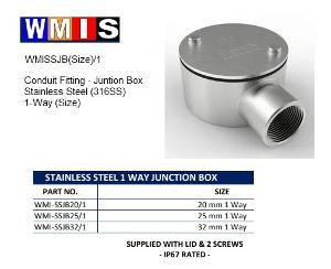 JUNCTION BOX STAINLESS STEEL 20MM 1 WAY