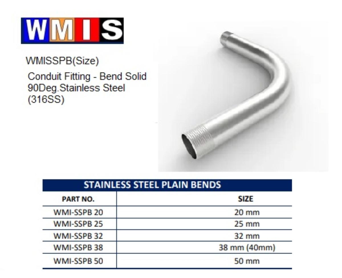 PLAIN BEND STAINLESS STEEL 90 DEG 20MM